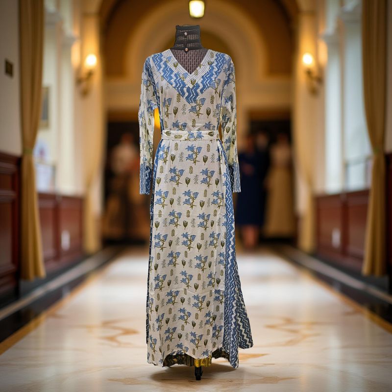 S/M Noor Printed Cotton Dress 57" Long Jalabiya