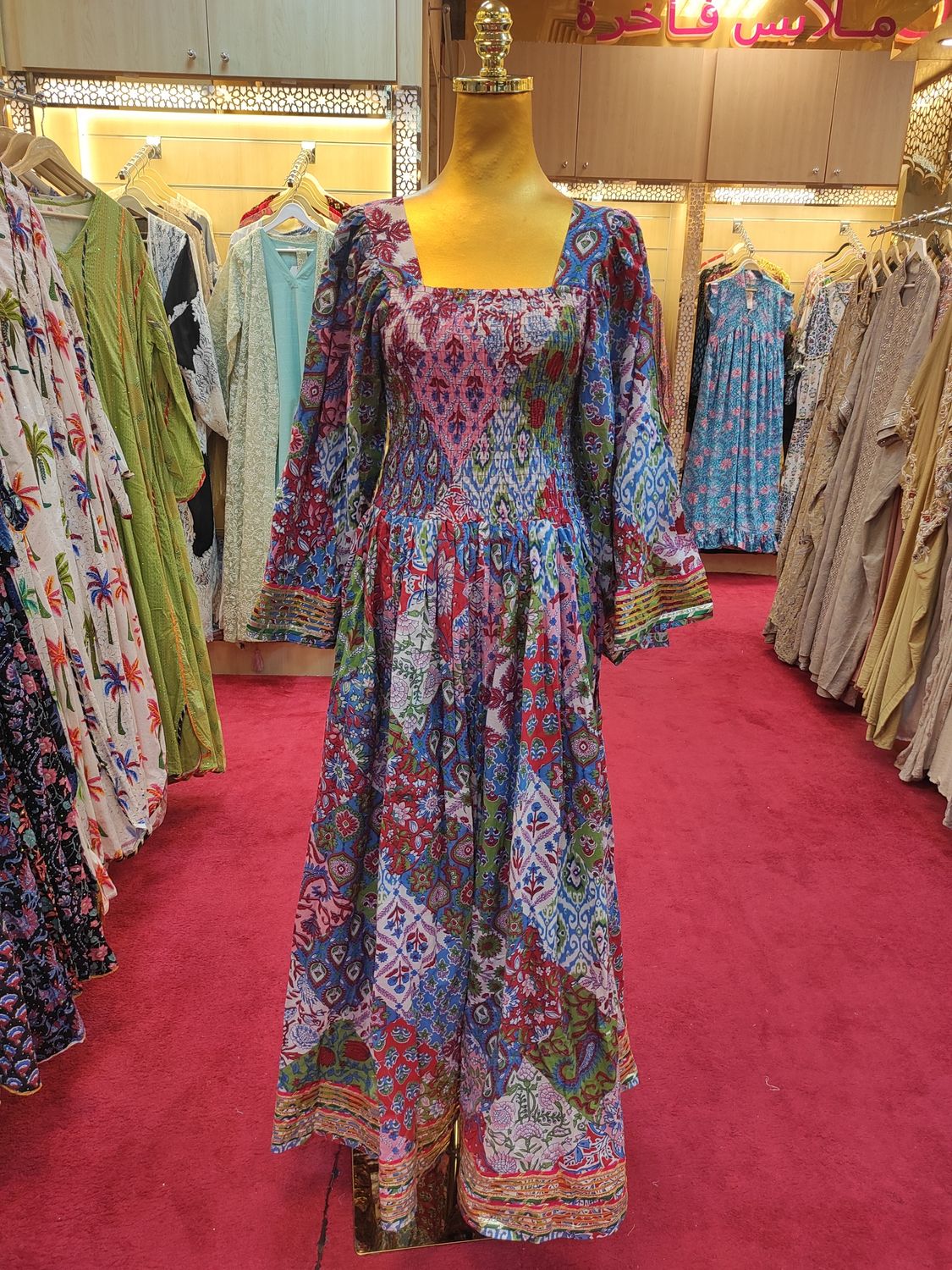 S/M Elzina Printed Cotton Dress 57" Long Jalabiya