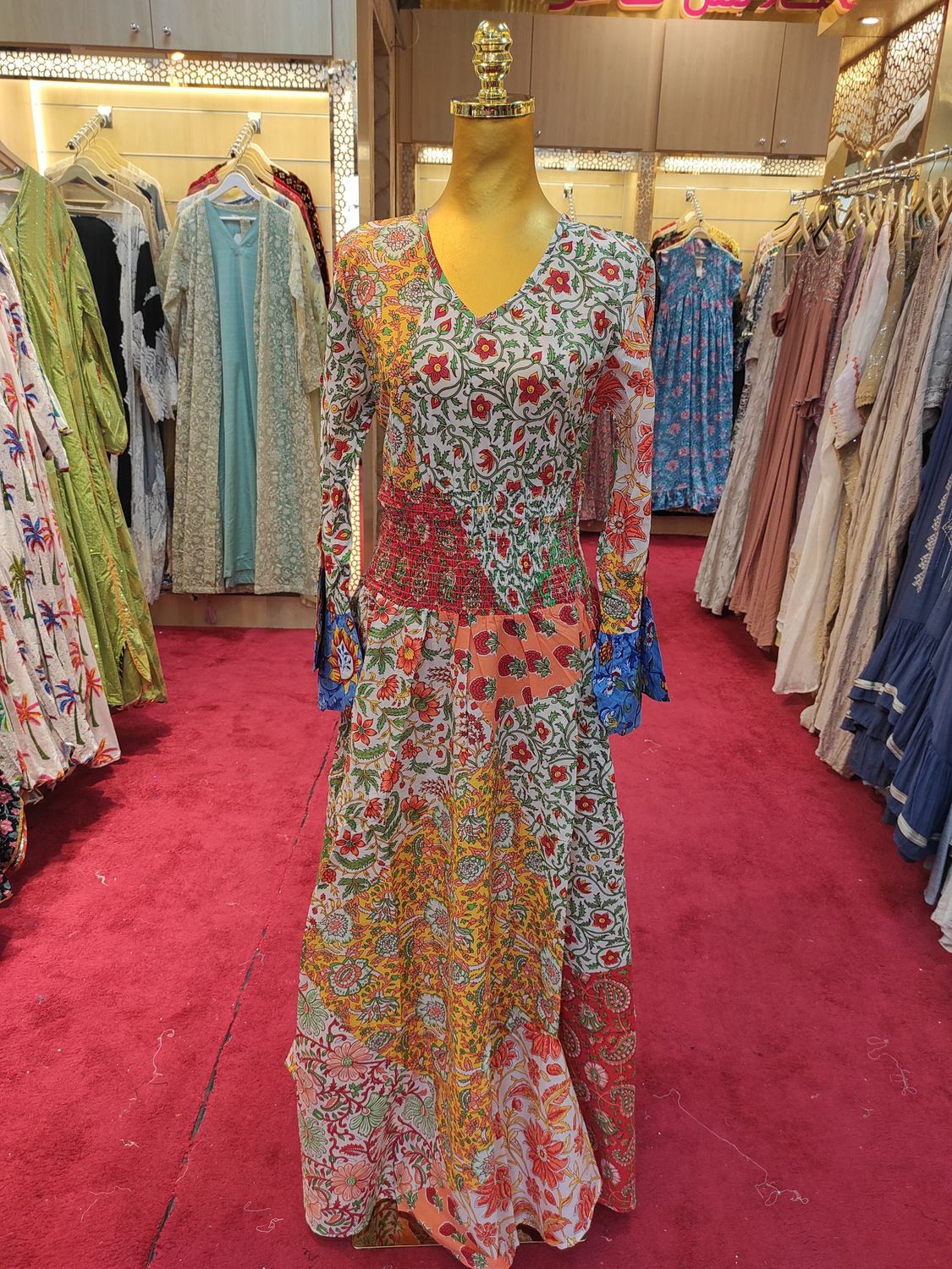 S/M Musira Multi Printed Cotton Dress 57" Long Jalabiya