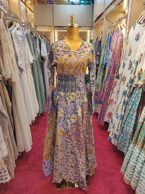 S/M Musira Multi Printed Cotton Dress 57" Long Jalabiya