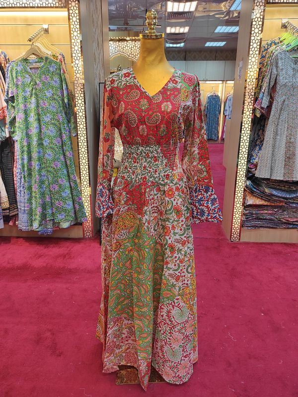 S/M Musira Multi Printed Cotton Dress 57" Long Jalabiya