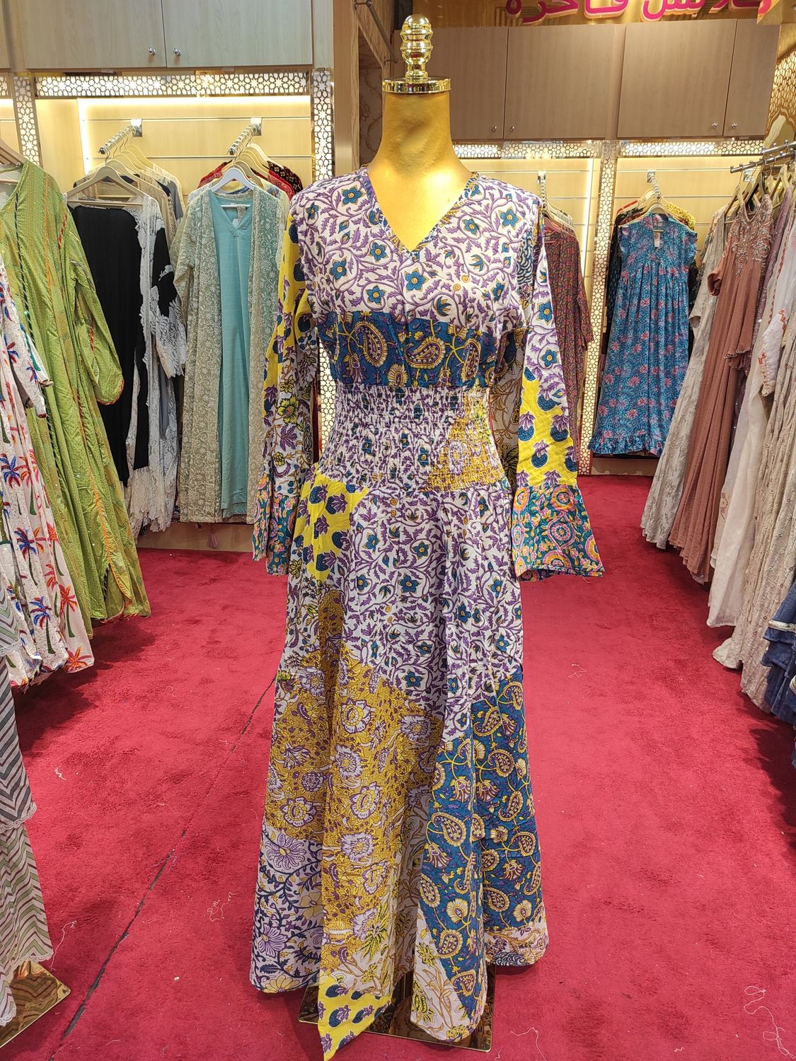 S/M Musira Multi Printed Cotton Dress 57" Long Jalabiya