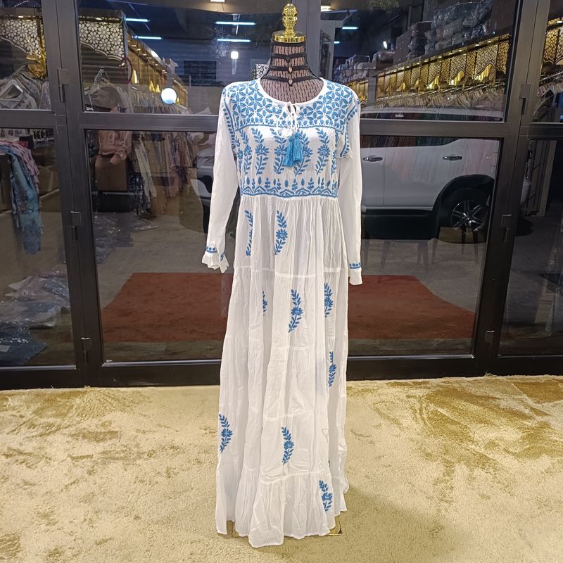 S/M Razia Embroidery Printed Cotton  Dress 57" Long Jalabiya