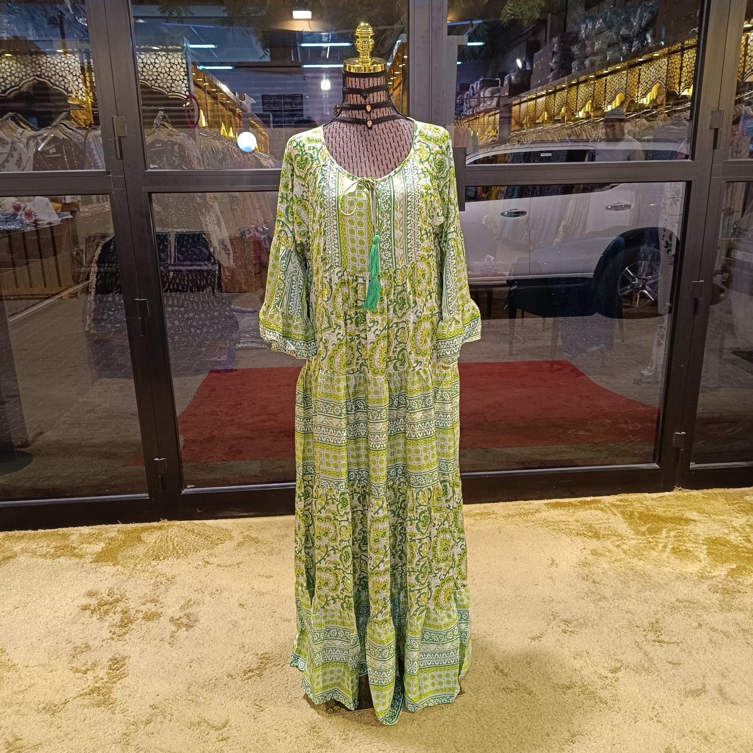 S/M Gaby Silk Crystal  Long Dress 57" Long Jalabiya