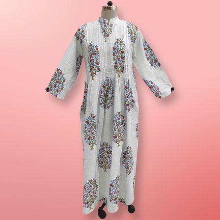 L/XL Adiat Printed Cotton Dress 57'' Long Jalabiya