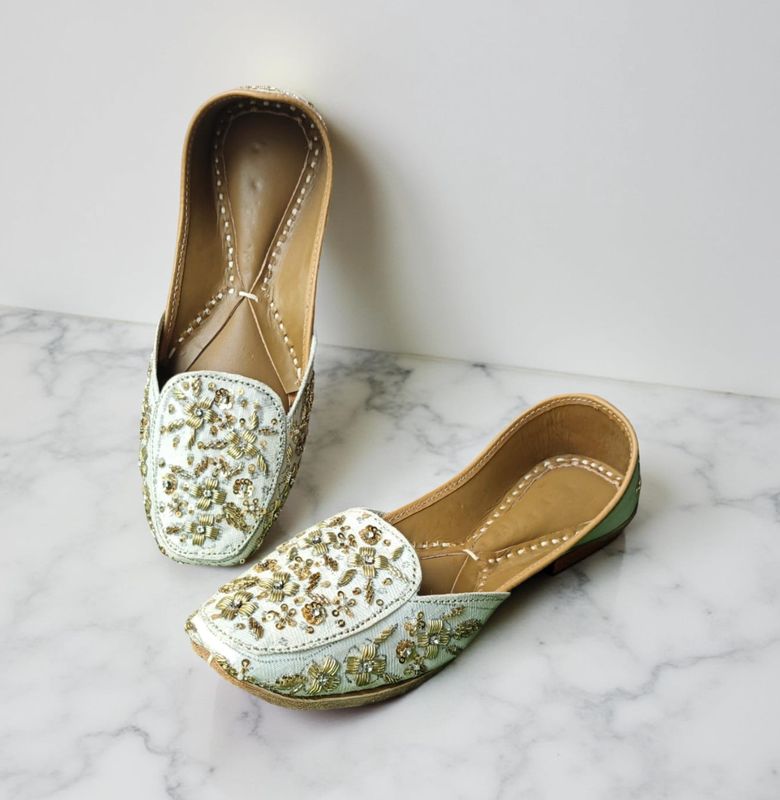 White Hand Embroidered Indian Style Flats Size - 35