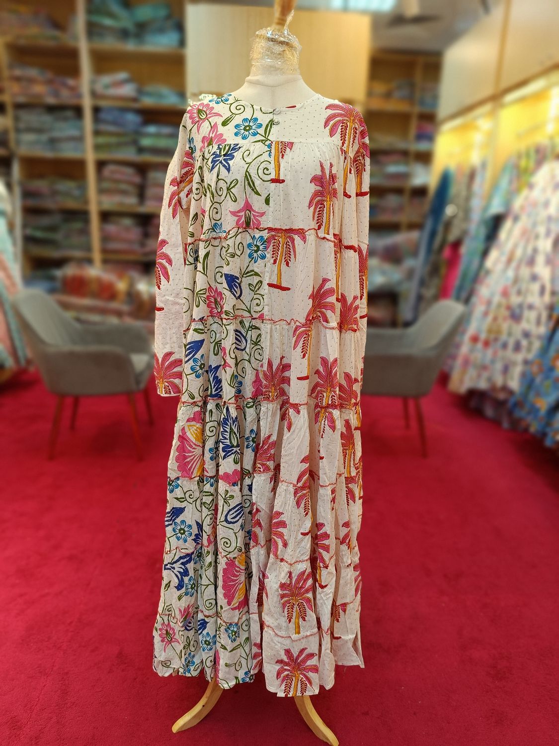 2XL/3XL AATIRA Crystal printed cotton dress 57" long jalabiya