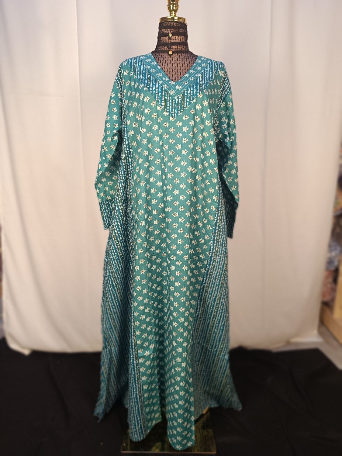 3XL/2XL  Noor Printed Cotton Dress 57" Long Jalabiya