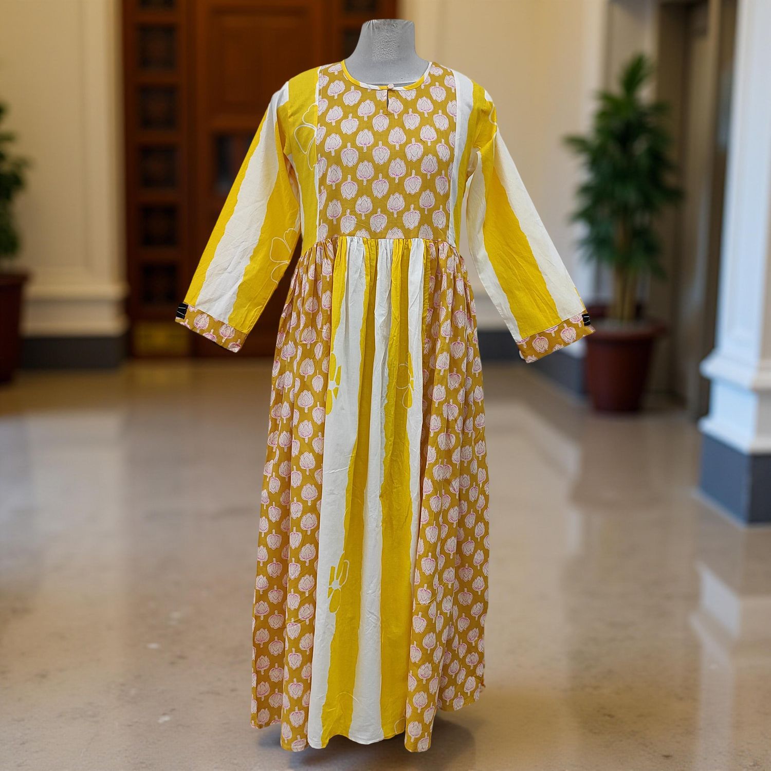 2XL-3XL Heba Printed Cotton Dress 57" Long  Jalabiya