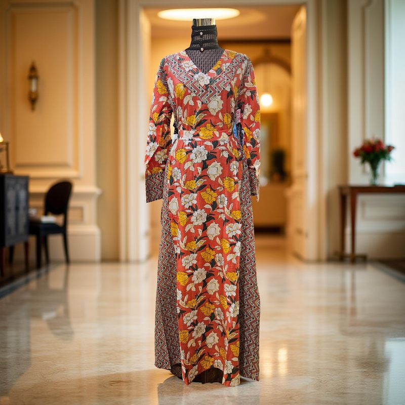 S/M Noor Printed Cotton Dress 57" Long Jalabiya