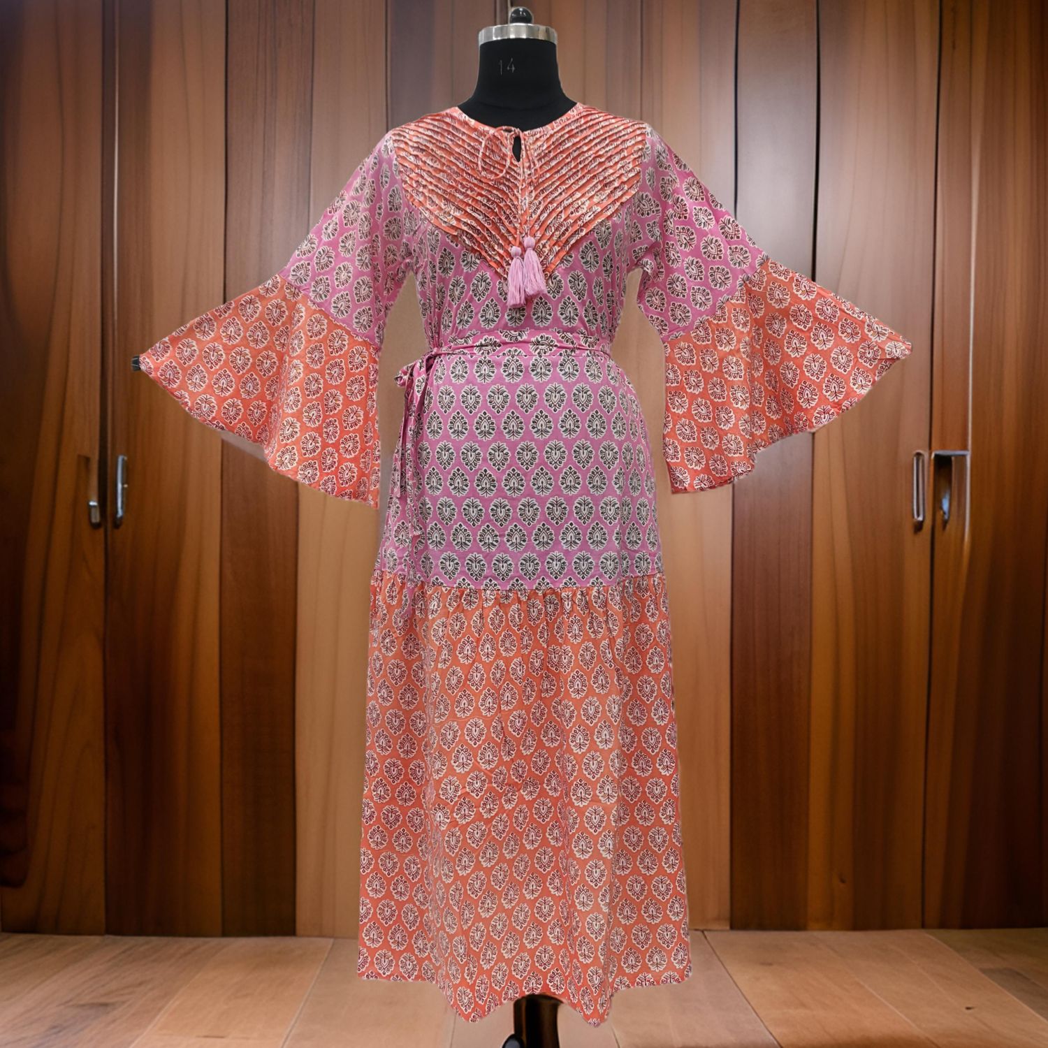 L/XL Adn Printed Cotton Dress 57" Long Jalabiya