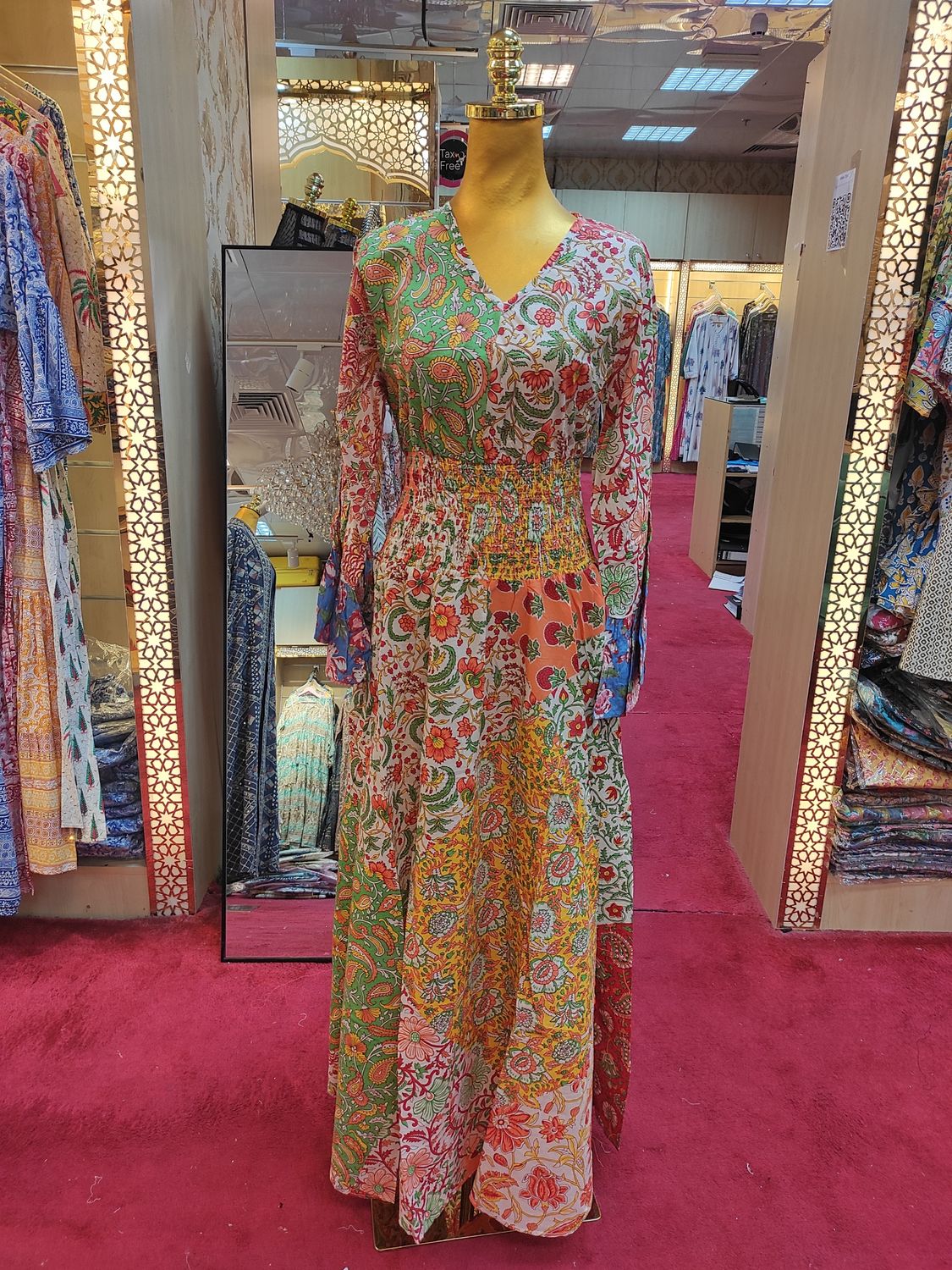 S/M Musira Multi Printed Cotton Dress 57" Long Jalabiya