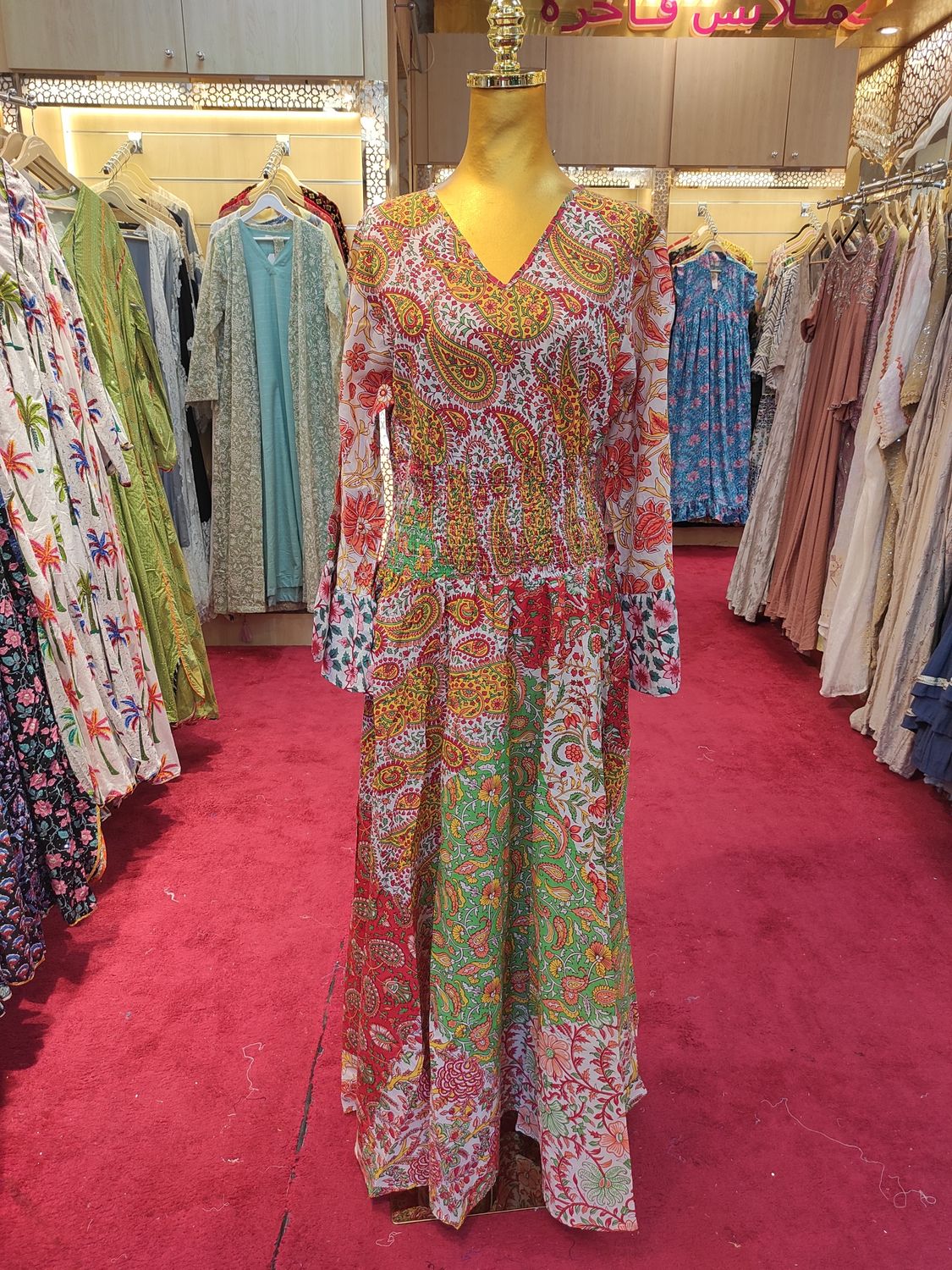 L/XL Musira Multi Printed Cotton Dress 57" Long Jalabiya