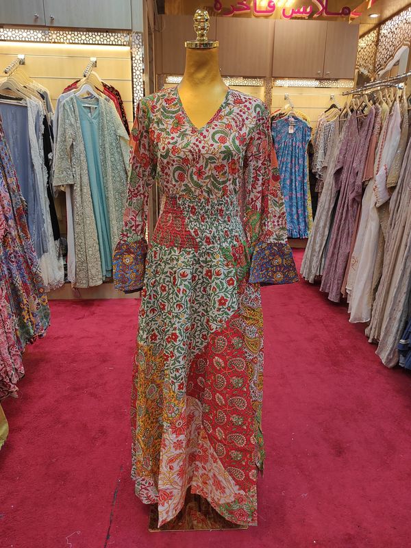 S/M Musira Multi Printed Cotton Dress 57" Long Jalabiya