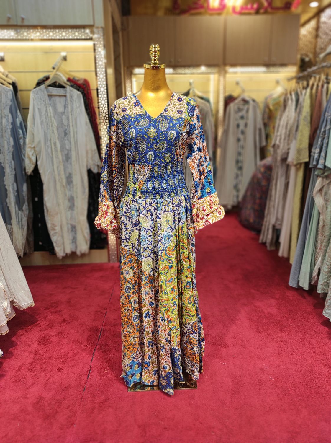 S/M Musira Multi Printed Cotton Dress 57" Long Jalabiya