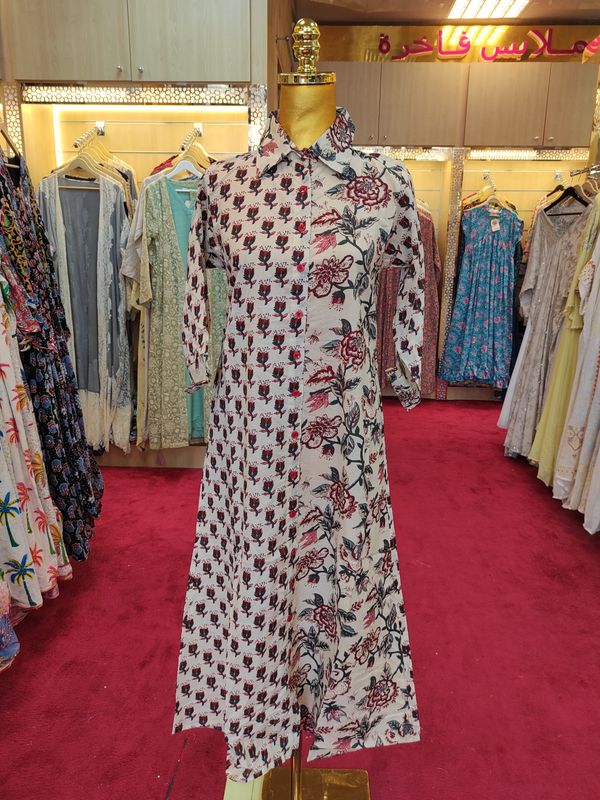 10-11 Year Singapore Printed Cotton Girls Dress 46" Long Jalabiya