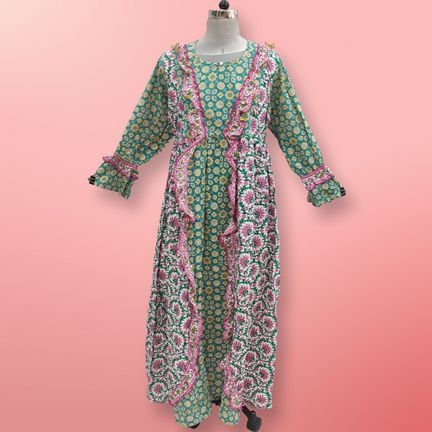 S/M Myza Printed Cotton Dress 57" Long Jalabiya
