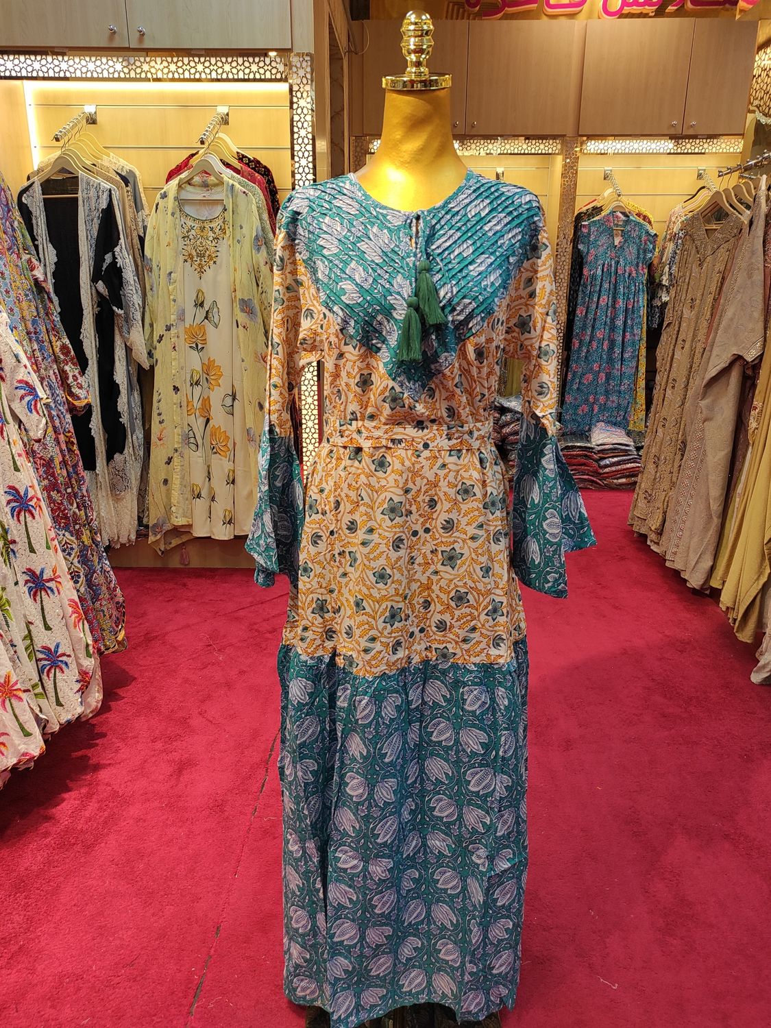 L/XL Adn Printed Cotton Dress 57" Long Jalabiya