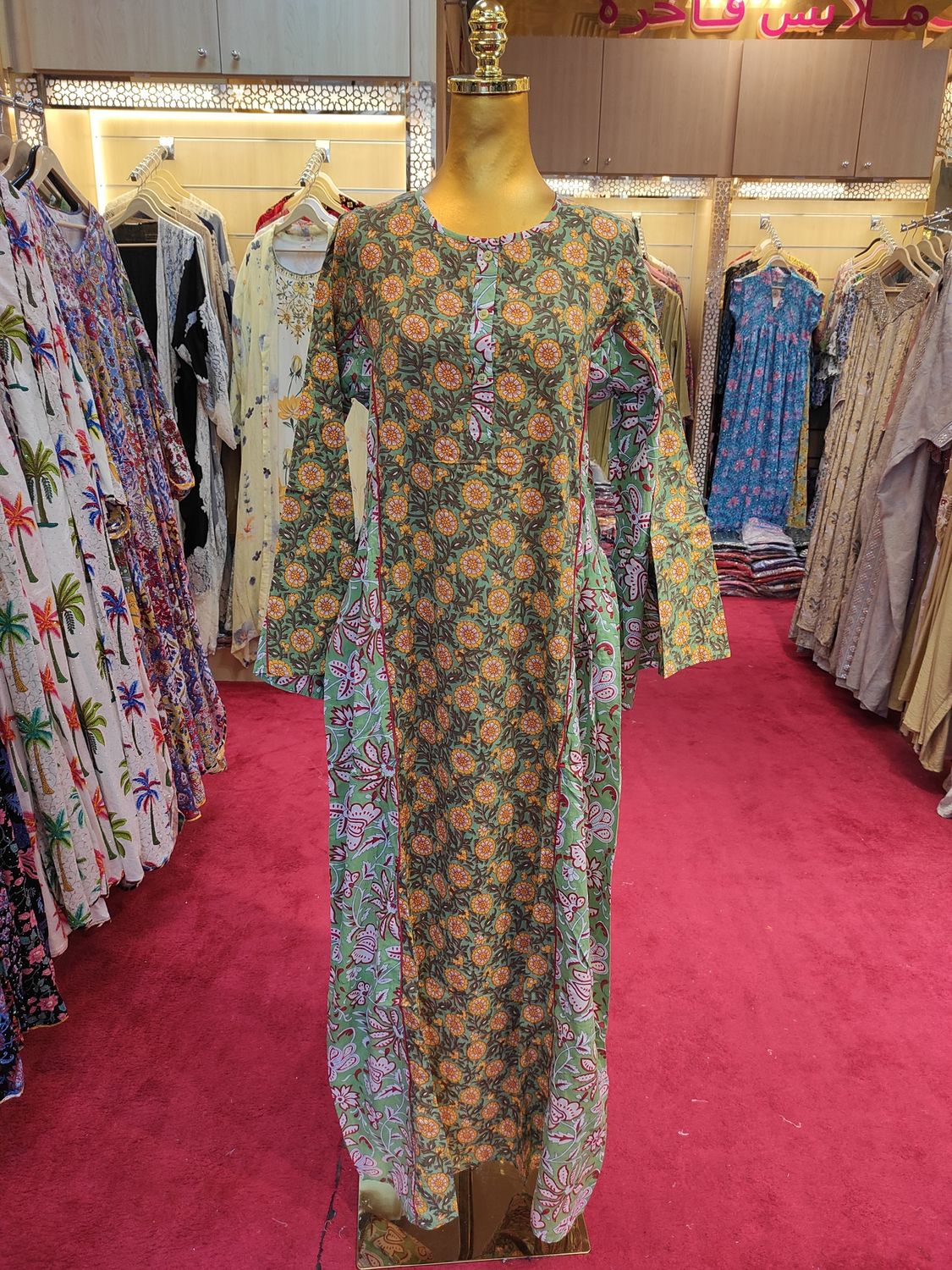 S/M Mahdis Printed Cotton Dress 57" Long Jalabiya