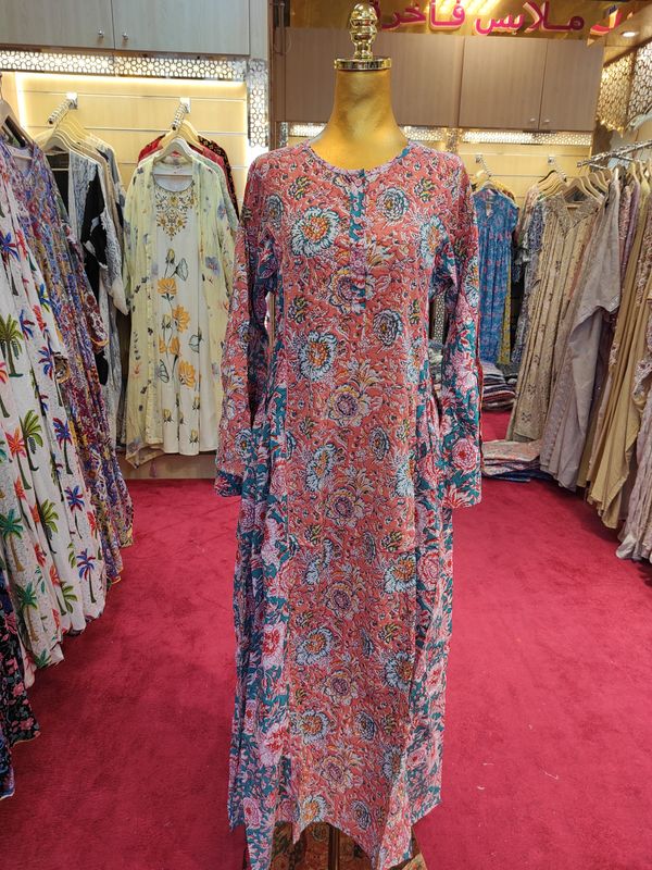 S/M Mahdis Printed Cotton Dress 57" Long Jalabiya