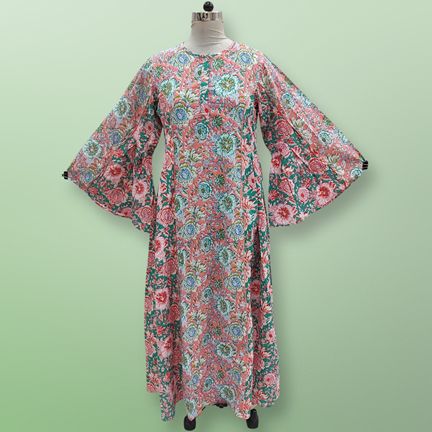 L/XL Mahdis Printed Cotton Dress 57" Long Jalabiya