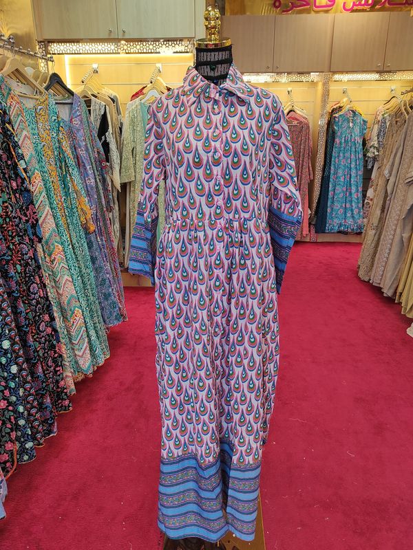 S/M Ana Printed Cotton Dress 56" Long Jalabiya
