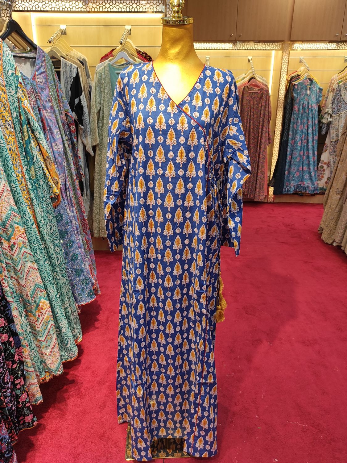 L/XL Qifa Printed Cotton Dress 57" Long Jalabiyas