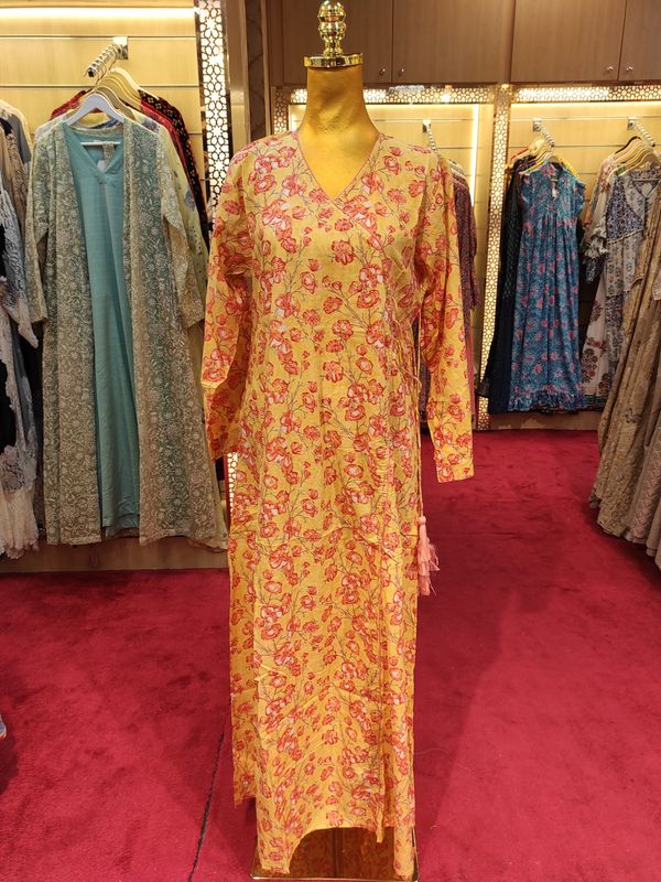 S/M Qifa Printed Cotton Dress 57" Long Jalabiyas