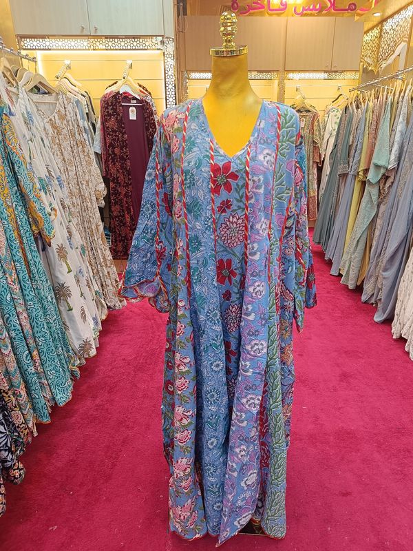 2XL/3XL Meher Multi Printed Cotton Dress 57" Long Jalabiya