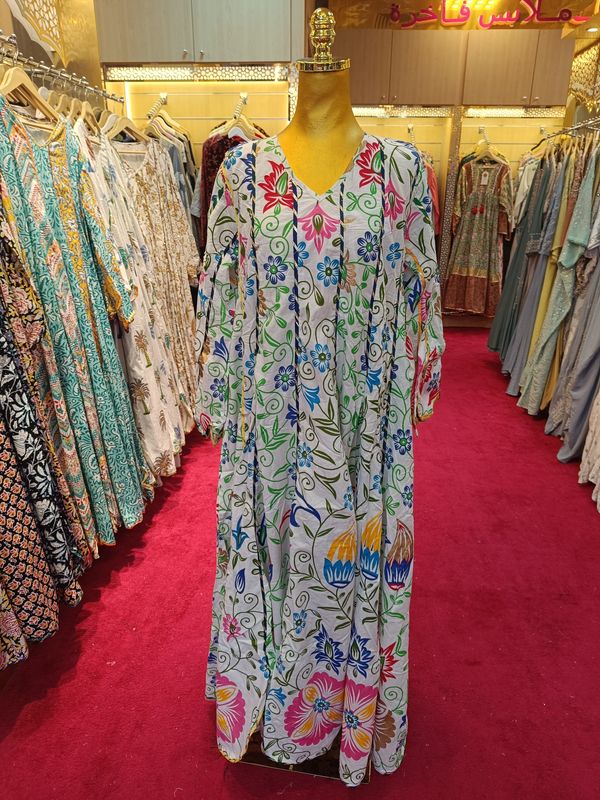 S/M Meher White And Mirror Cotton Dress 57" Long Jalabiya