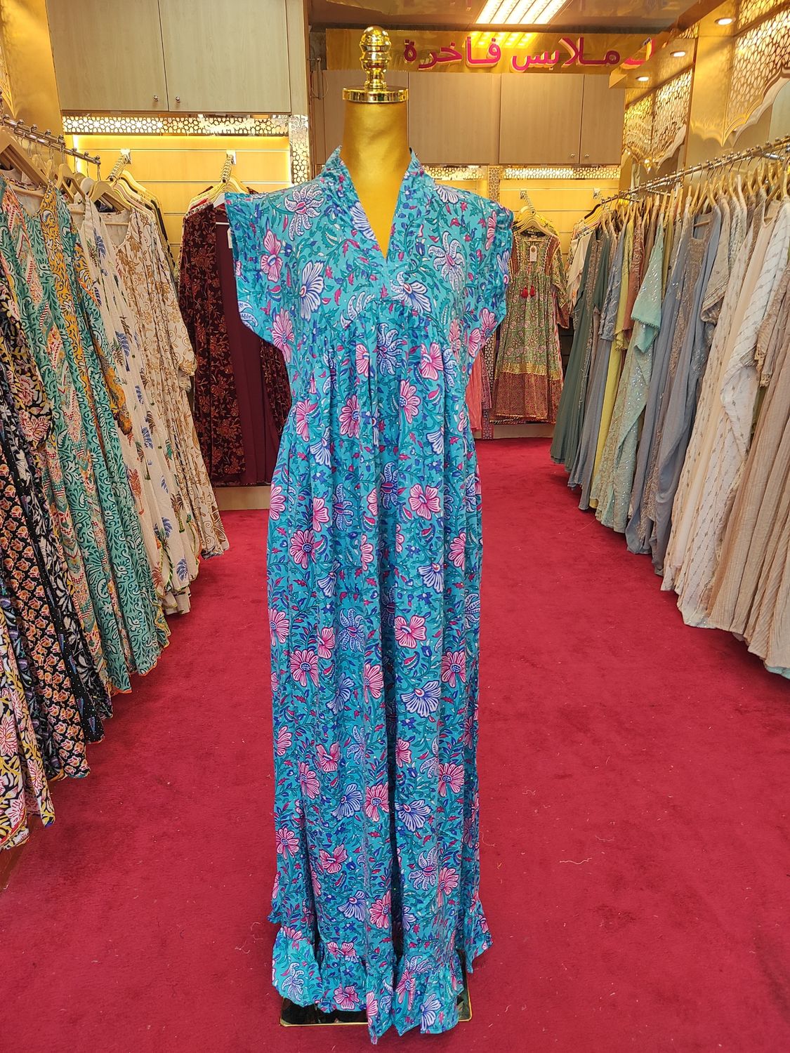 S/M Amani Silk Crystal Printed  Dress 57" Long Jalabiya