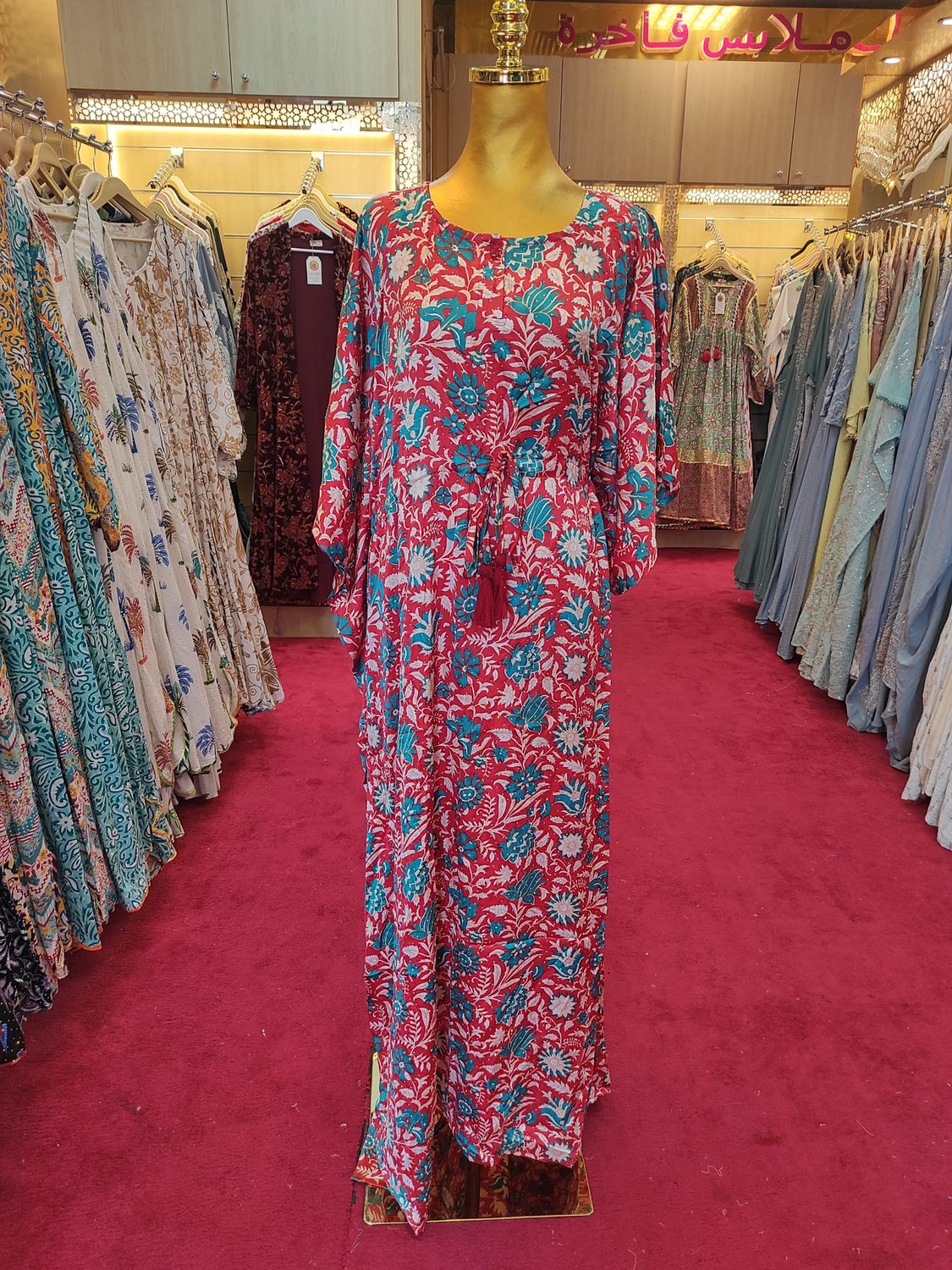 Free Size Farasha Silk Crystal Kaftan 56" Long Jalabiya