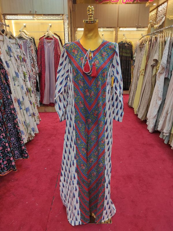 S/M Special Crestal Printed Cotton Dress 57" Long Jalabiya