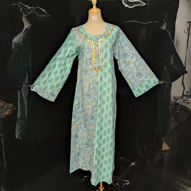 S/XS Noorain crystal Printed Cotton Dress 54" Long Jalabiya