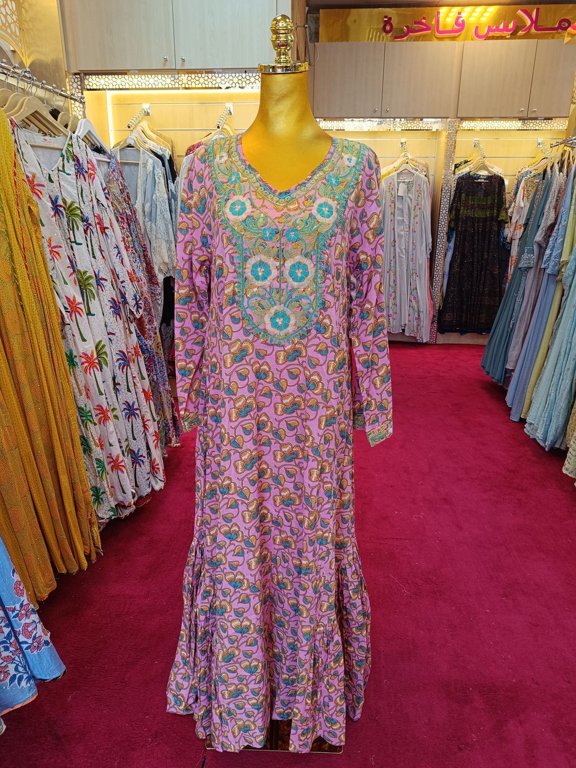 S/M  Printed Cotton Dress 57" Long Jalabiya