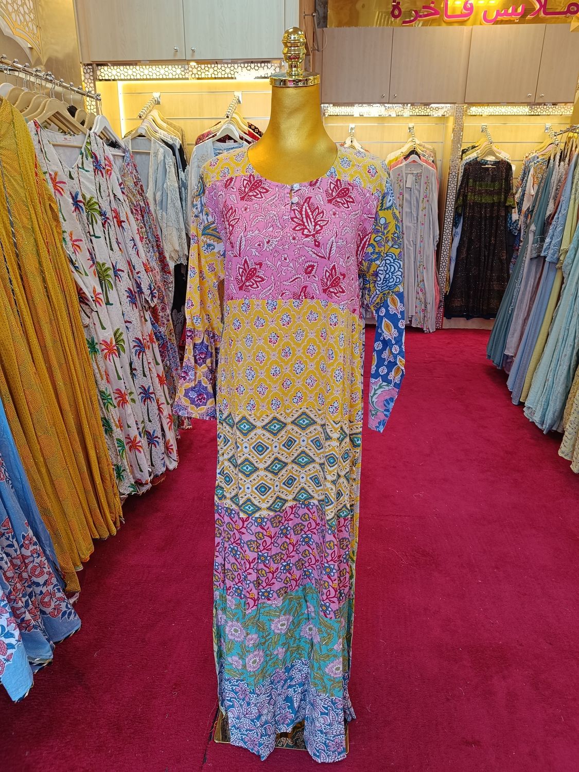 S/M  Printed Cotton Dress 57" Long Jalabiya