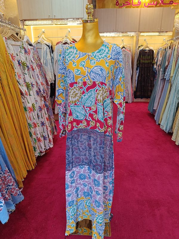 S/M  Printed Cotton Dress 57" Long Jalabiya