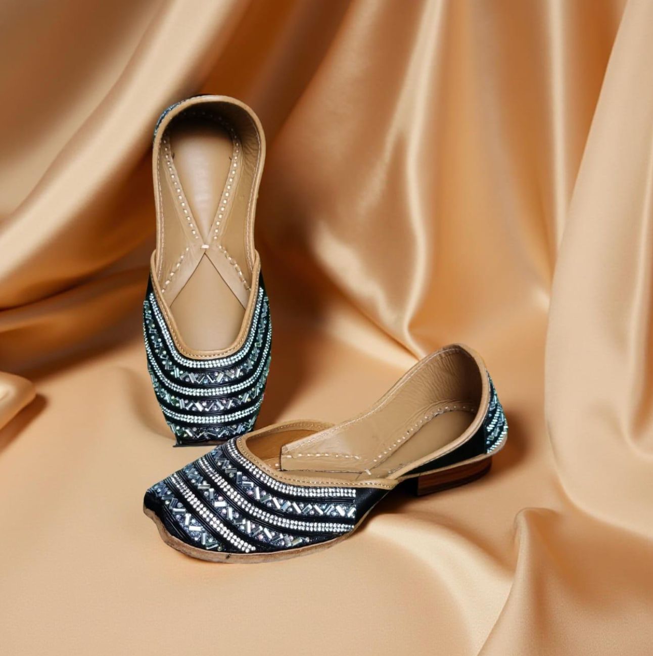 Black Khussa Flats - Indian Style Size - 36