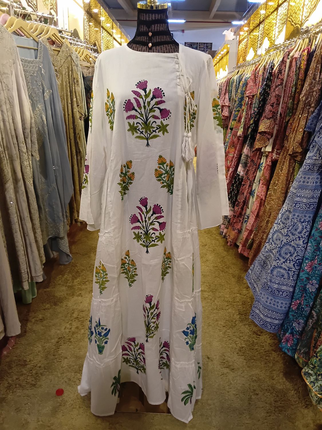 L/XL Cinderella Printed Cotton Dress 57" Long Jalabiya