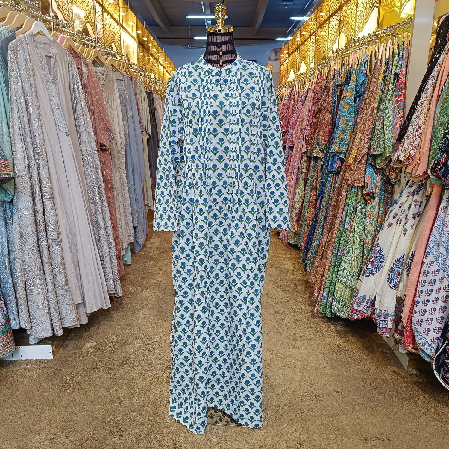 L/XL Adiat Printed Cotton Dress 57'' Long Jalabiya