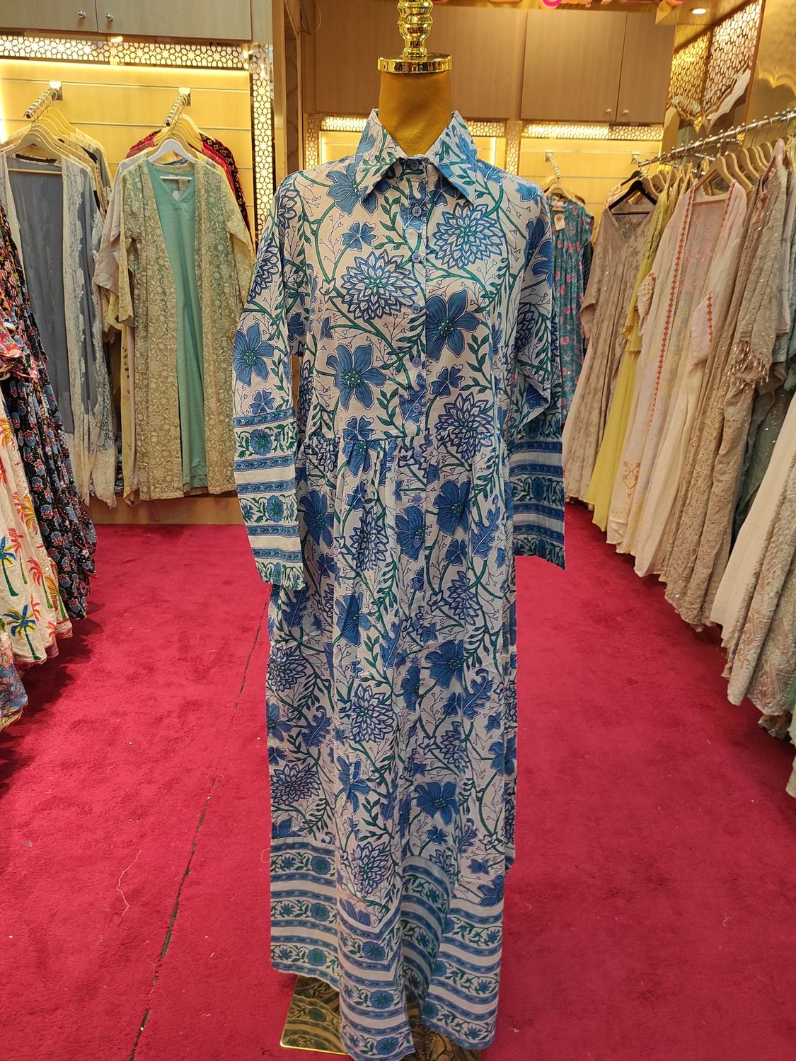 S/M Ana Printed Cotton Dress 56" Long Jalabiya