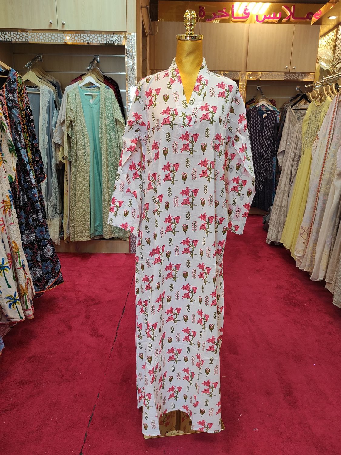 S/M Teena Printed Cotton Dress 57" Long Jalabiya