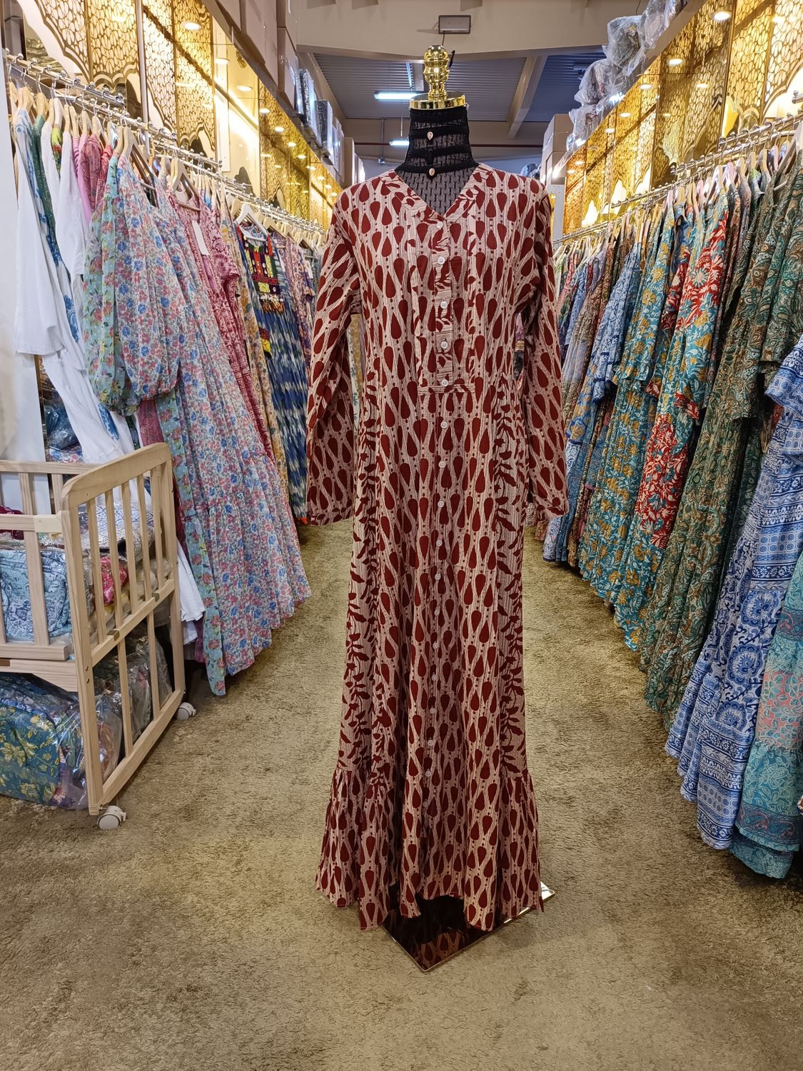 XS/S Tulip Printed Cotton Dress 54" Long Jalabiya