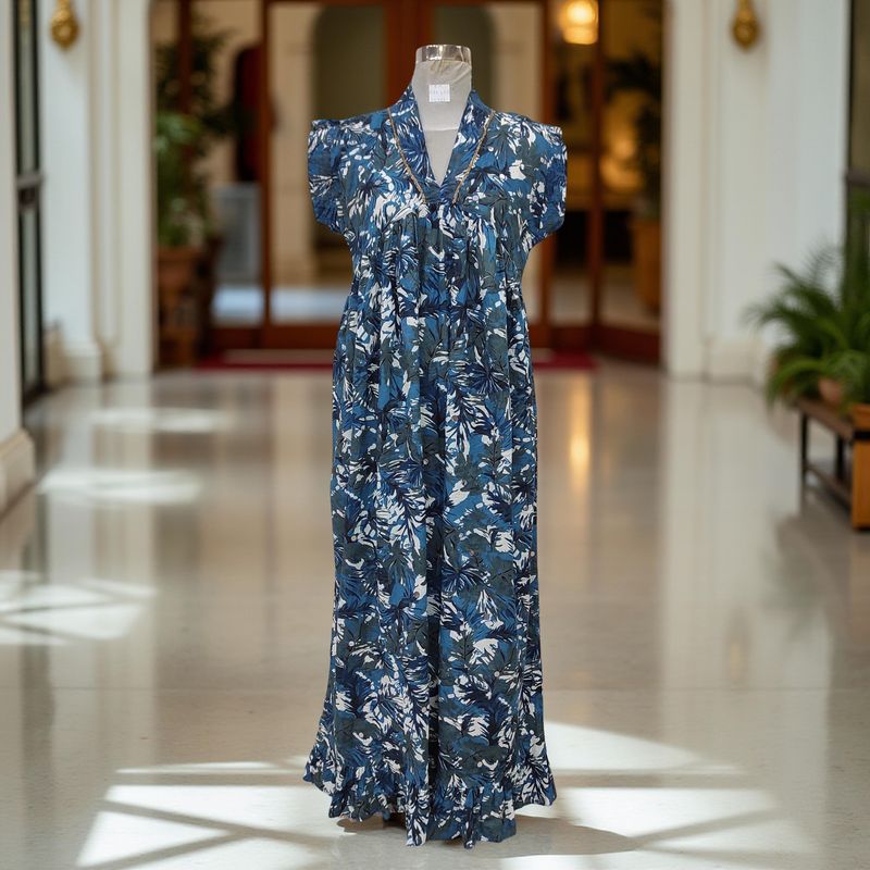 12-13 Year Amani Printed Cotton Girls Dress 50" Short Sleeves Jalabiya