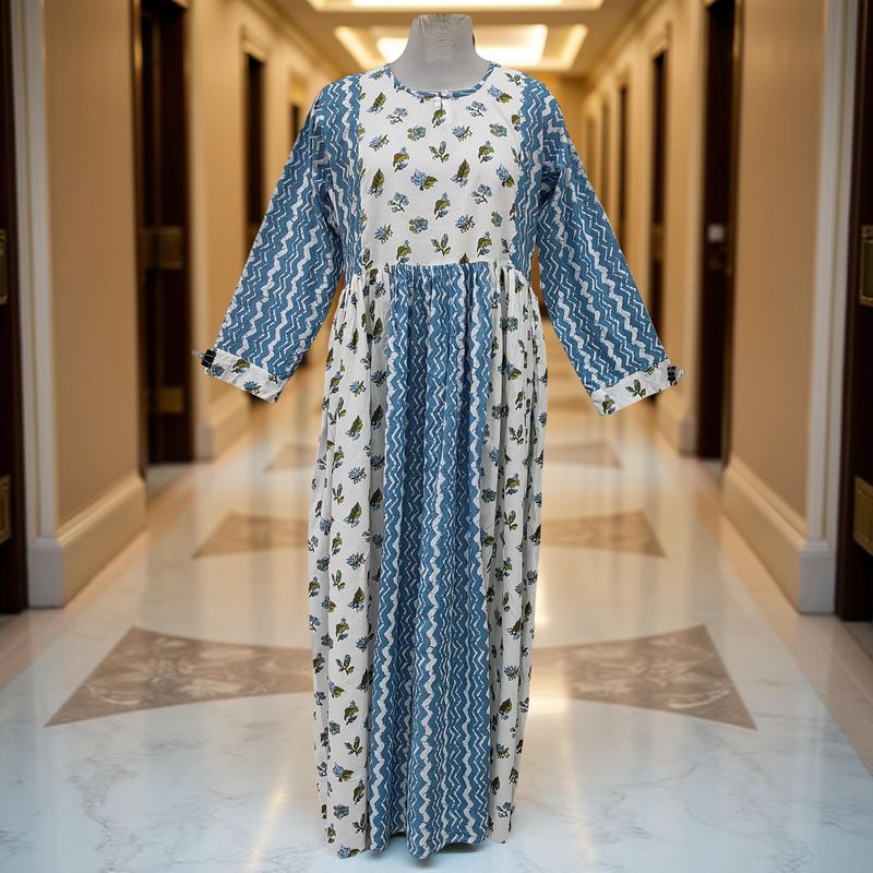 2XL-3XL Heba Printed Cotton Dress 57" Long  Jalabiya