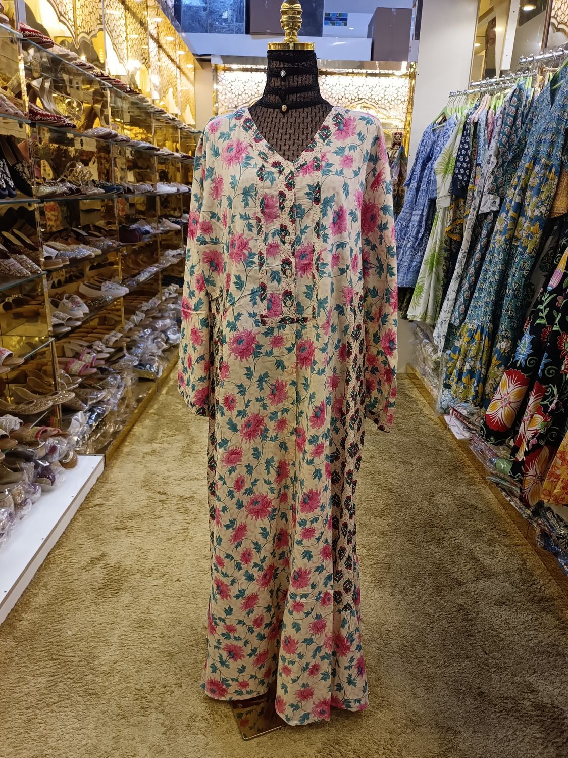 2XL/3XL Tulip Printed Cotton Dress 57" Long Jalabiya