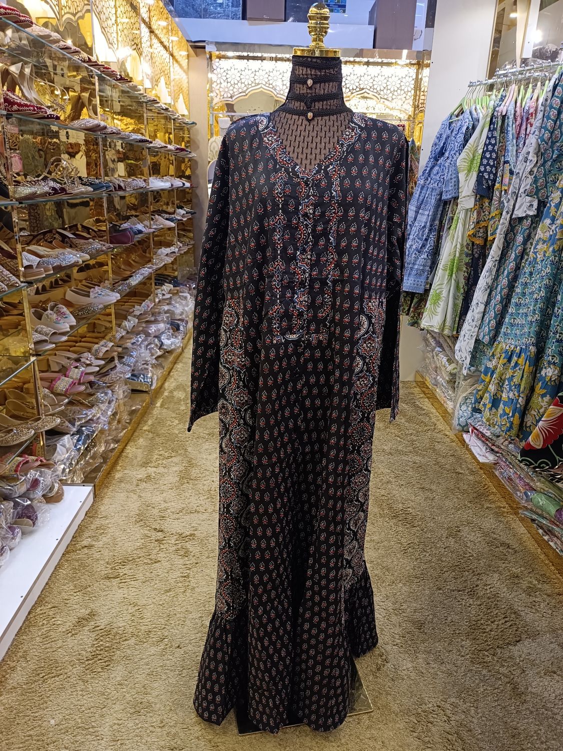 2XL/3XL Tulip Printed Cotton Dress 57" Long Jalabiya