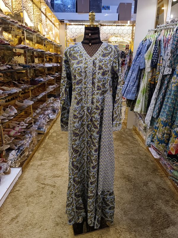 XS/S Tulip Printed Cotton Dress 54" Long Jalabiya