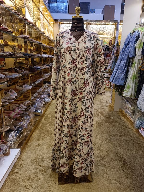 XS/S Tulip Printed Cotton Dress 54" Long Jalabiya