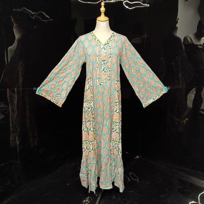 XS/S Tulip Printed Cotton Dress 54" Long Jalabiya